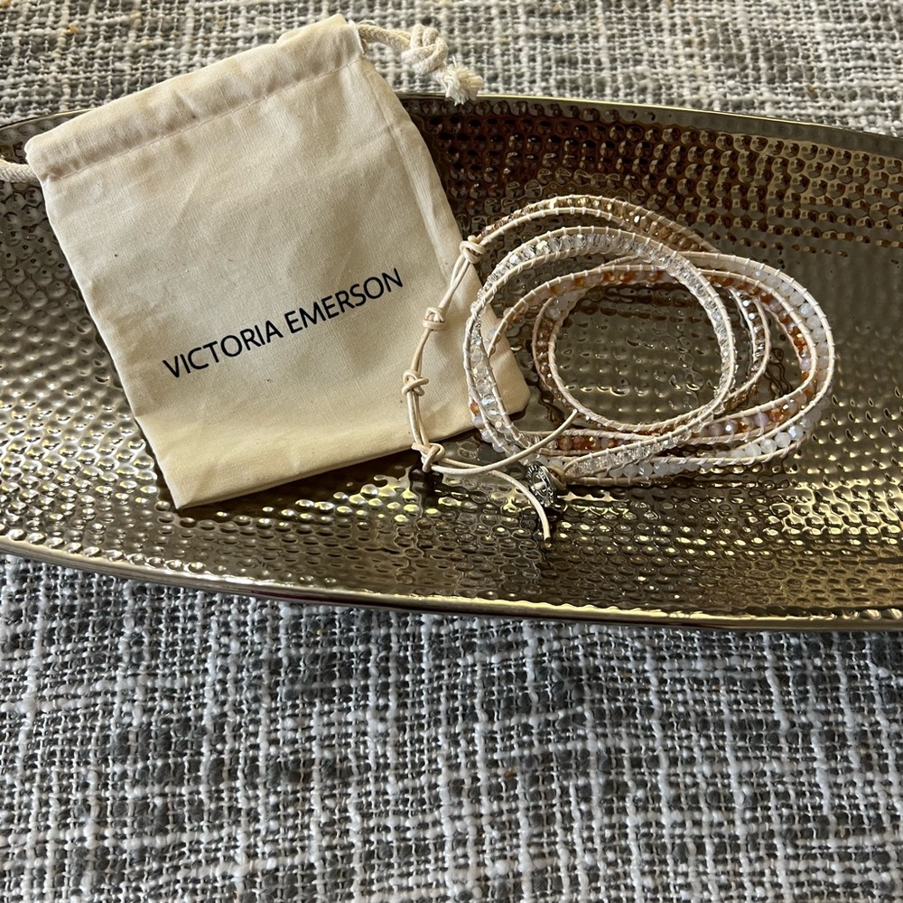 Brand new Victoria Emerson wrap around genuine leather crystal beaded bracelet